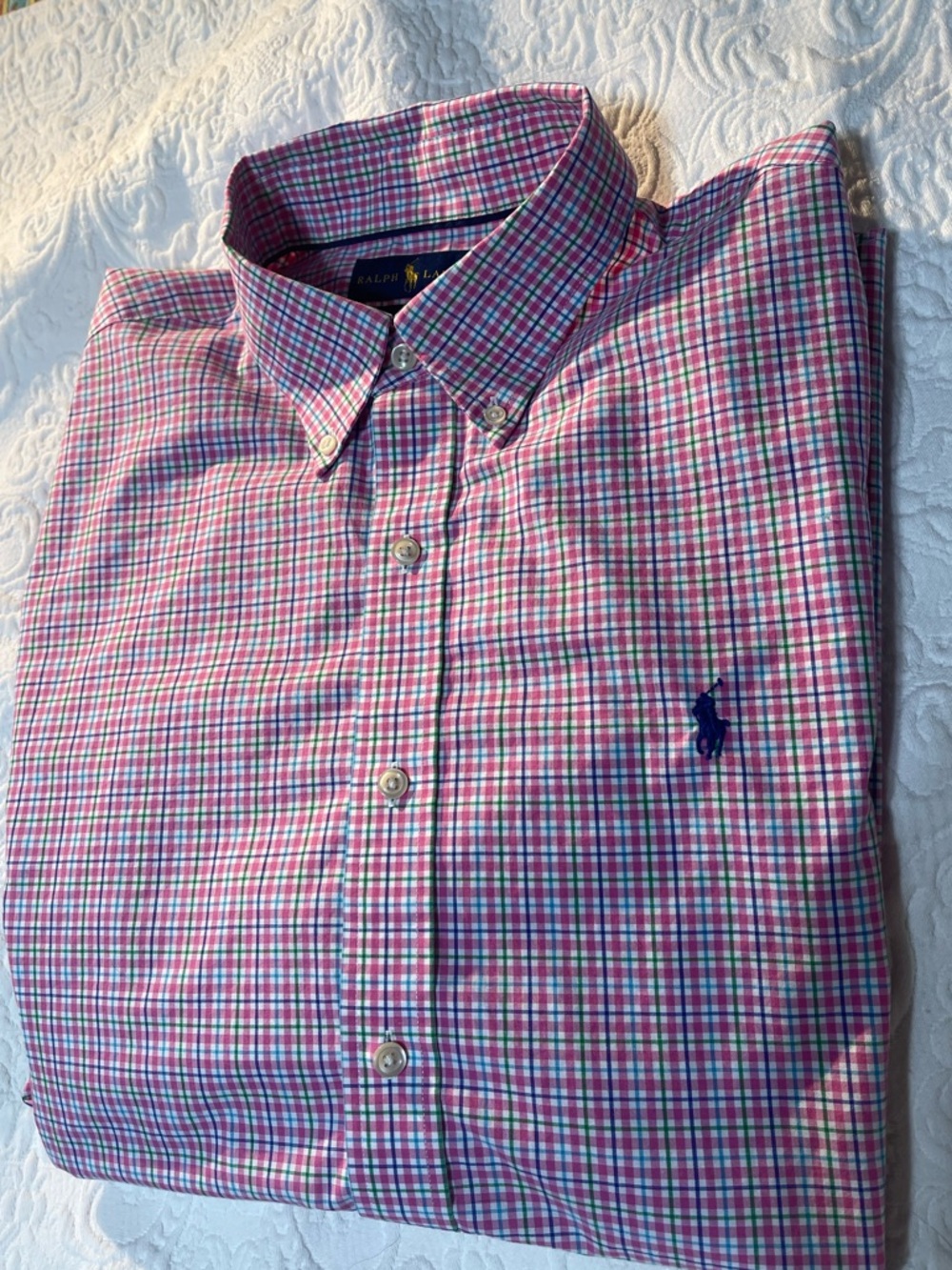 RALPH LAUREN Polo Men's Pink Green Navy Slim-Fit Button-Up Long-Sleeve Size XL